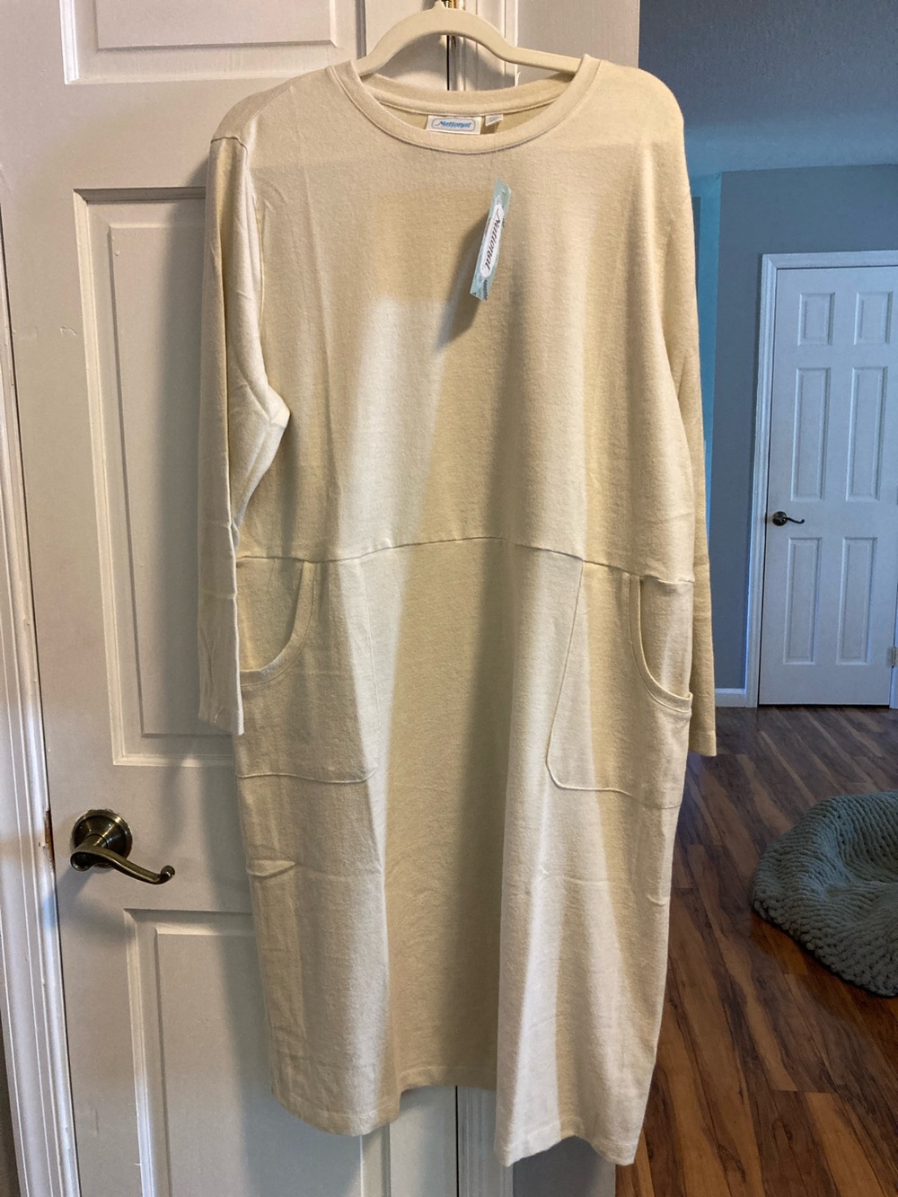 Unbranded Cream Long Sleeve Pocket Sweater Dress